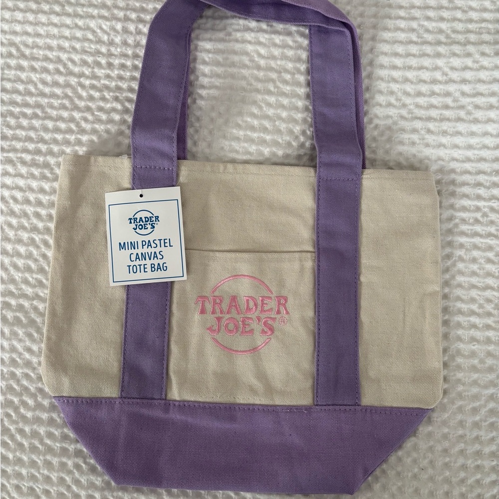 Trader Joe’s Mini Tote Purple Pastel Canvas Tote Bag